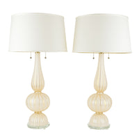 Murano Style Blown Aventurine Glass Lamps With Shades Set Of 2