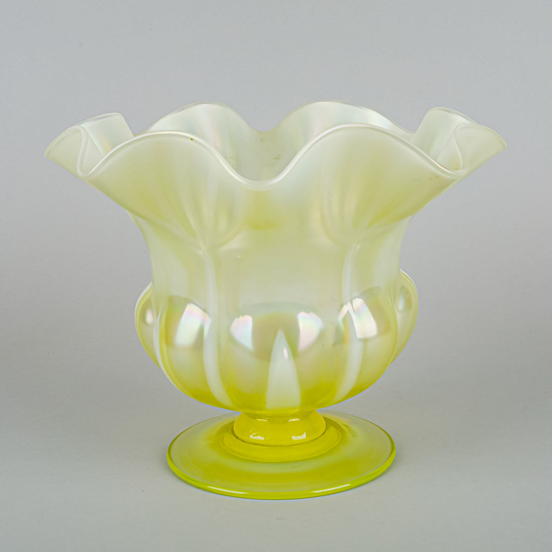 JOHN WALSH WALSH Opalescent Vaseline Glass TULIP Vase
