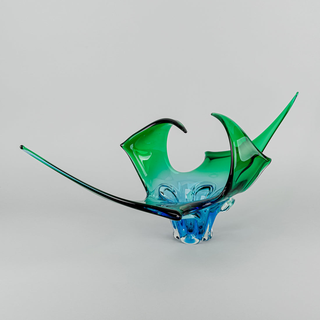 Lorraine/Chalet Style Free Form Art Glass Basket - Green/Blue