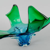 Lorraine/Chalet Style Free Form Art Glass Basket - Green/Blue