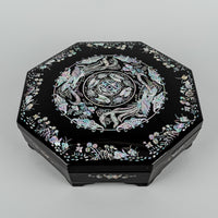 Asian Lacquer And Mother-Of-Pearl Octagonal Covered Box