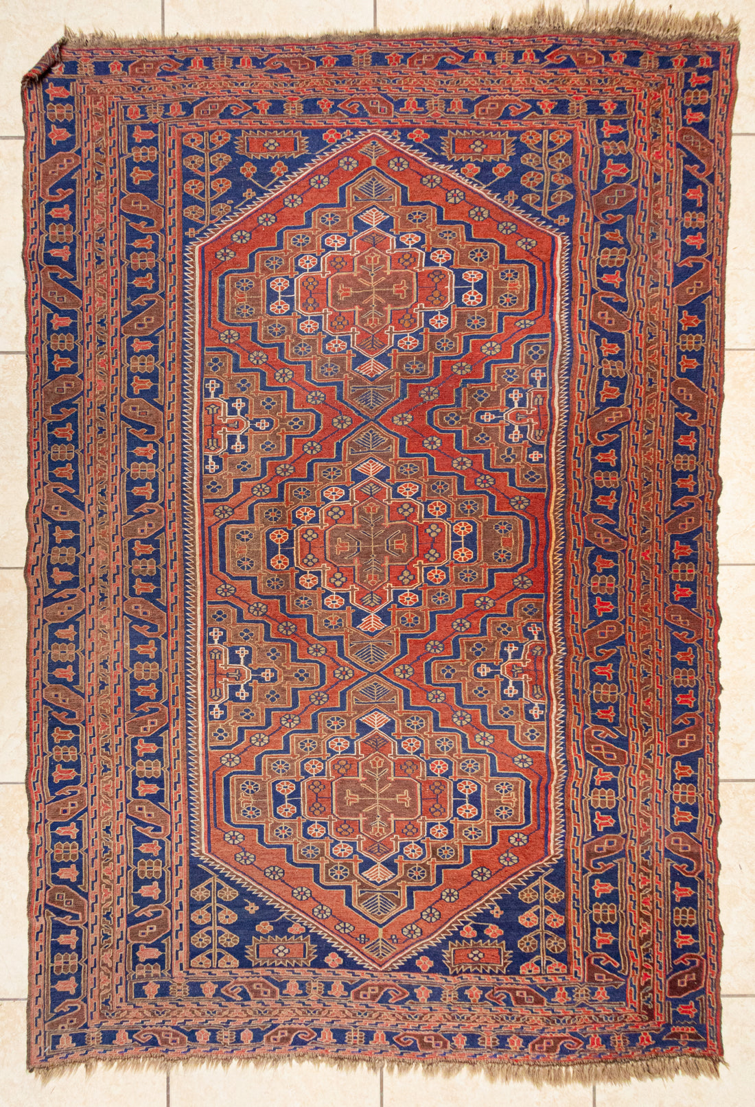 Hand Knotted and Flatweave Wool Mashwani Afghan Rug