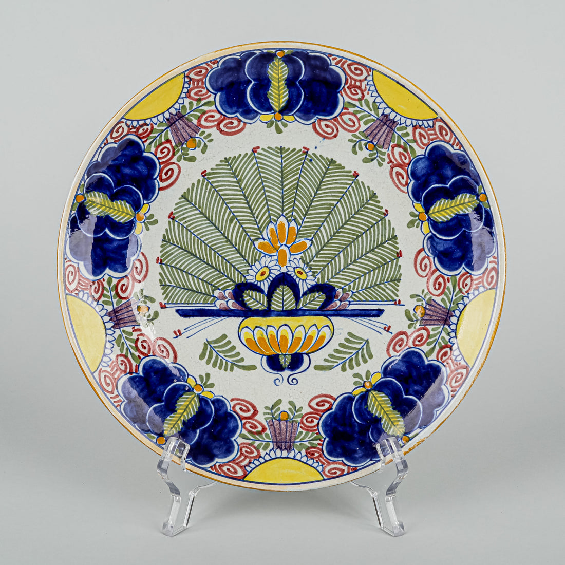 DE KLAAUW Delftware Polychrome Peacock Feather Wall Plate