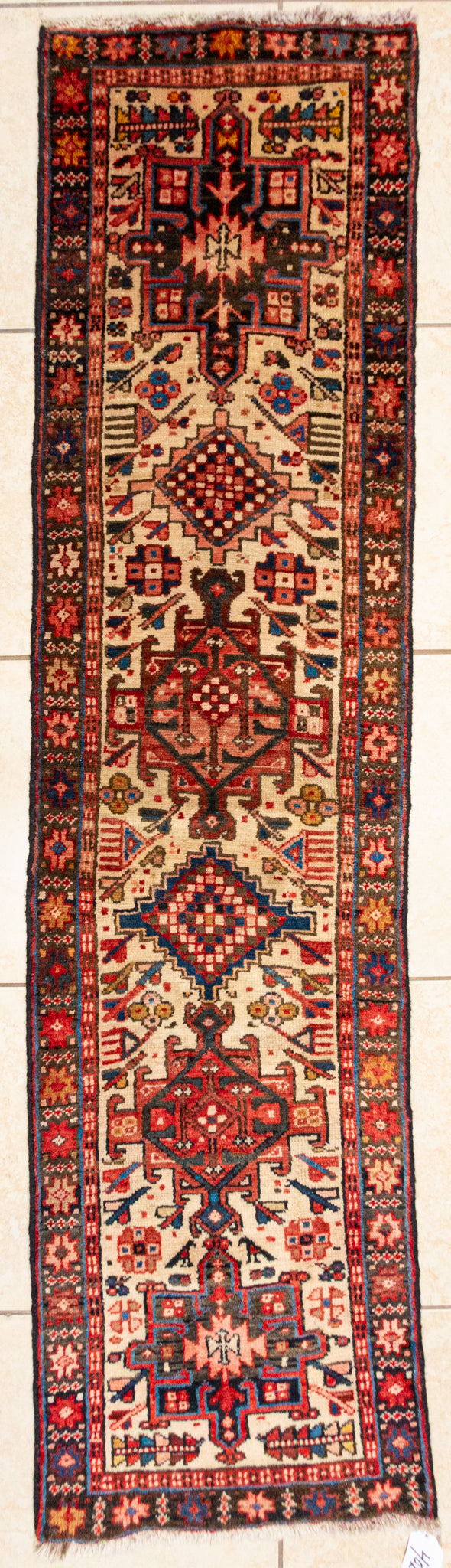 Hand Knotted Wool Heriz Persian Runner