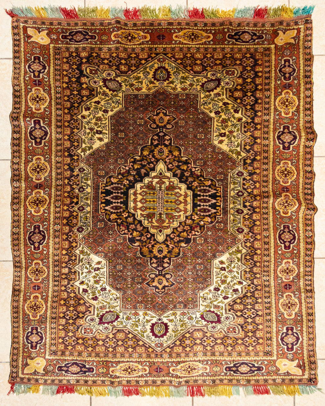 Hand Knotted Wool/Silk Baluchi Rug             65"x53"