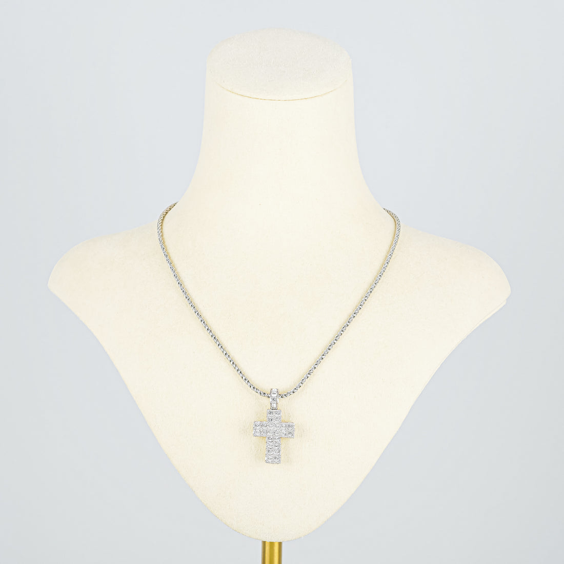 SWAROVSKI Silver-Tone Cable And Clear Cubic Zirconia Cross Pendant Necklace