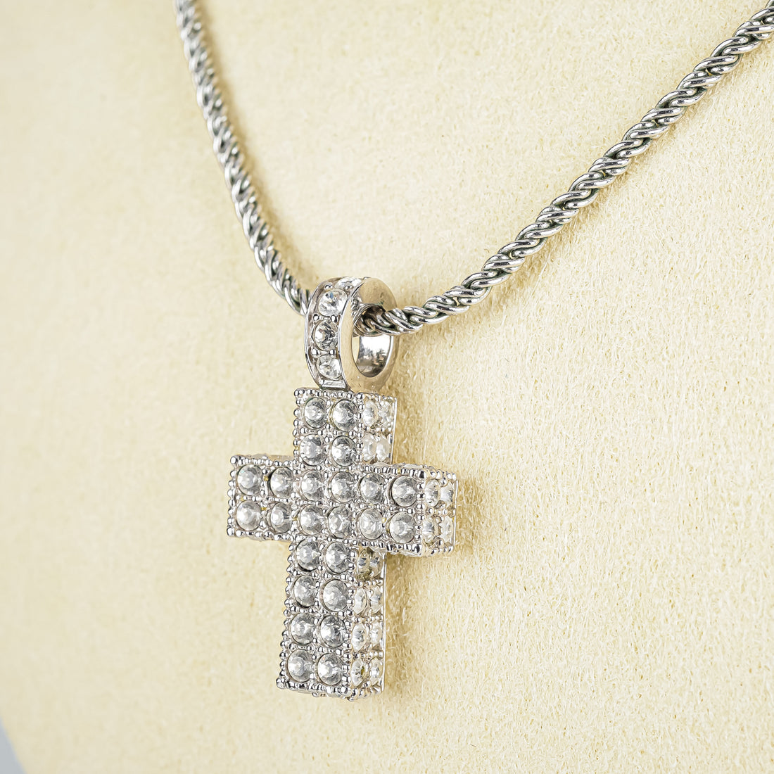 SWAROVSKI Silver-Tone Cable And Clear Cubic Zirconia Cross Pendant Necklace