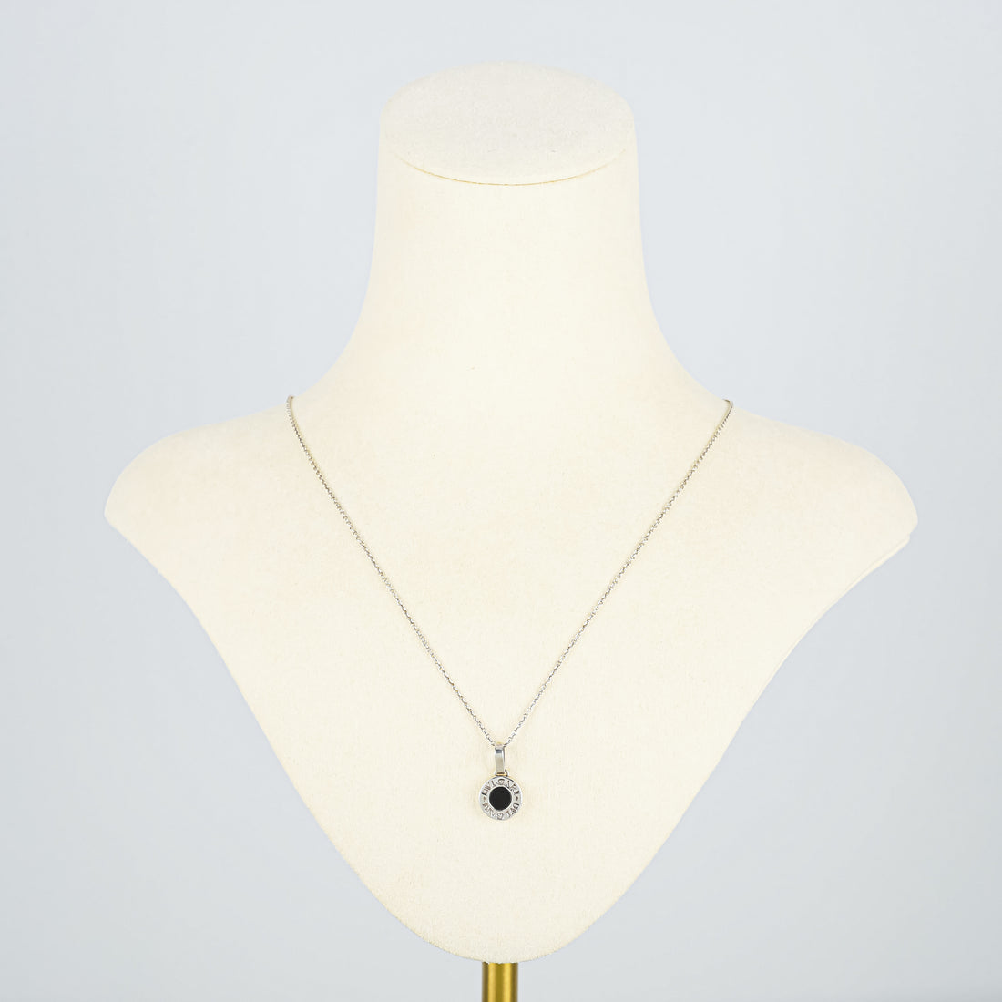 BVLGARI Vintage Sterling Silver With Black Onyx Disc Pendant Necklace