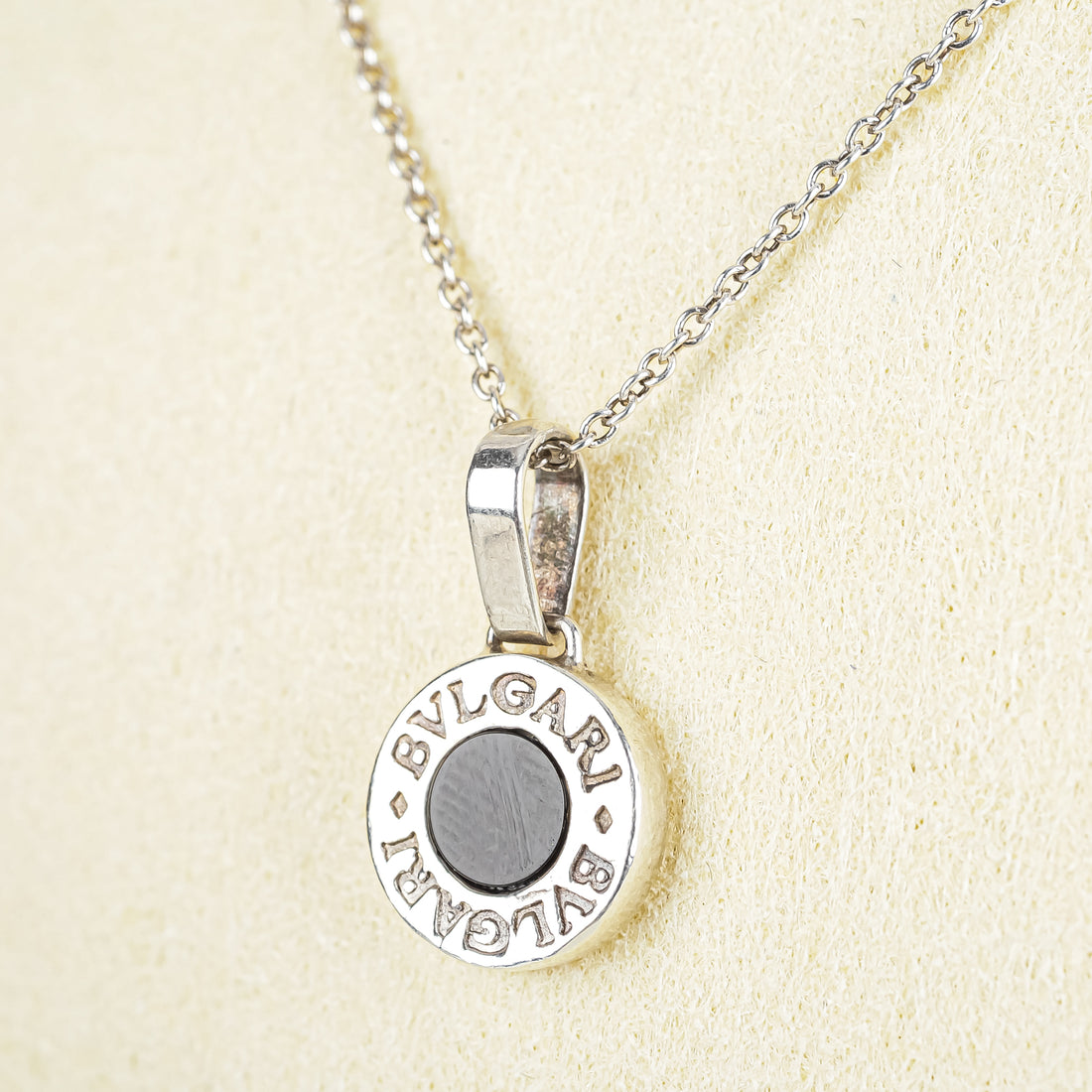 BVLGARI Vintage Sterling Silver With Black Onyx Disc Pendant Necklace