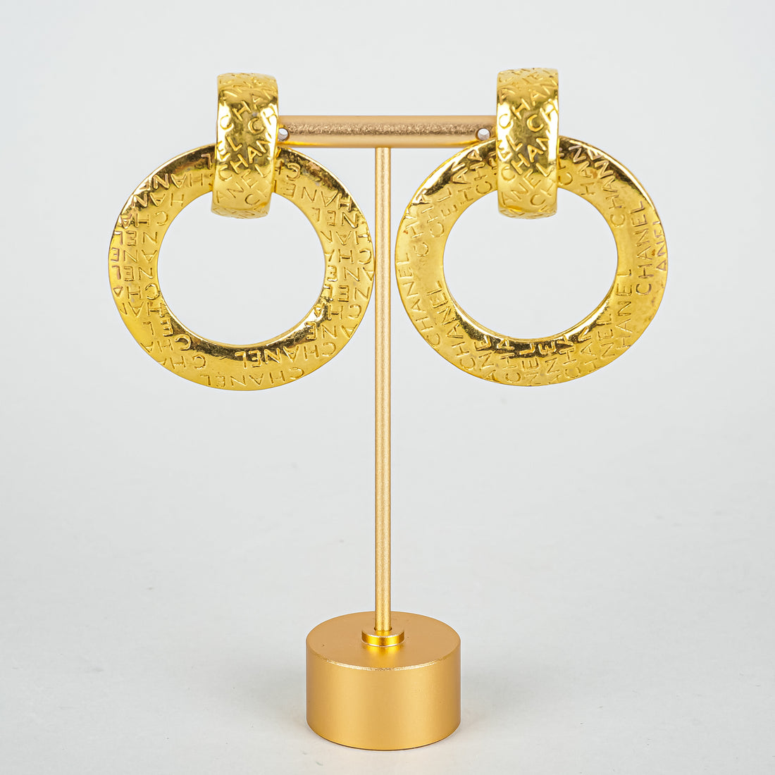 CHANEL Vintage Gold Plated Debossed Convertible Earrings