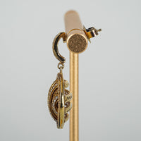 Gold Plated Sterling Silver Diamond Puff Square Dangle Earrings