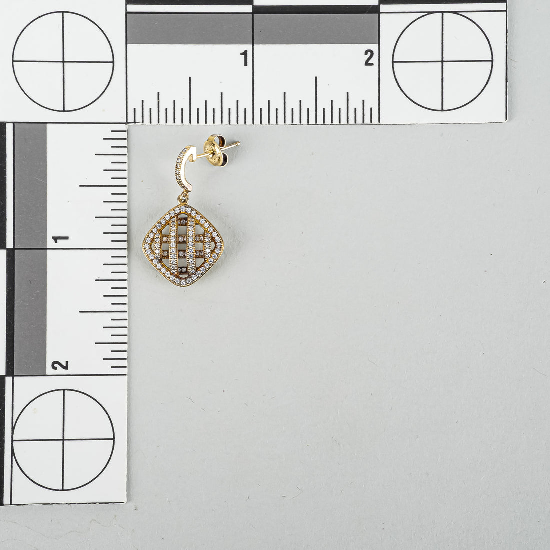 Gold Plated Sterling Silver Diamond Puff Square Dangle Earrings