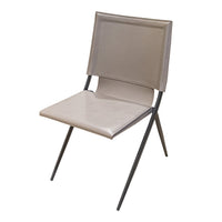Modern Grey Leather And Steel Dining Chairs Set of 4