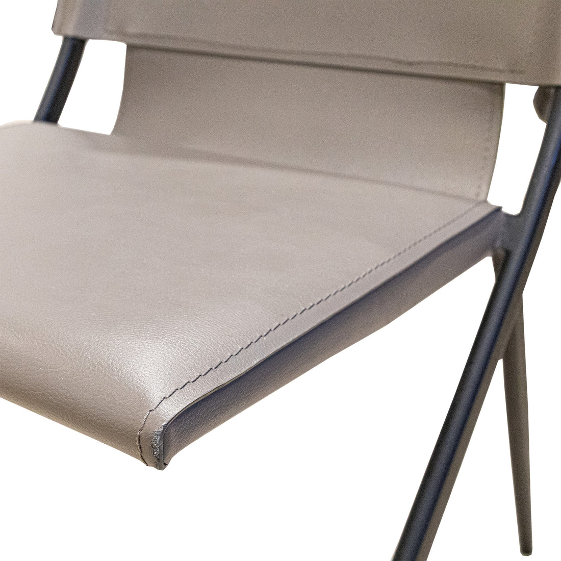 Modern Grey Leather And Steel Dining Chairs Set of 4