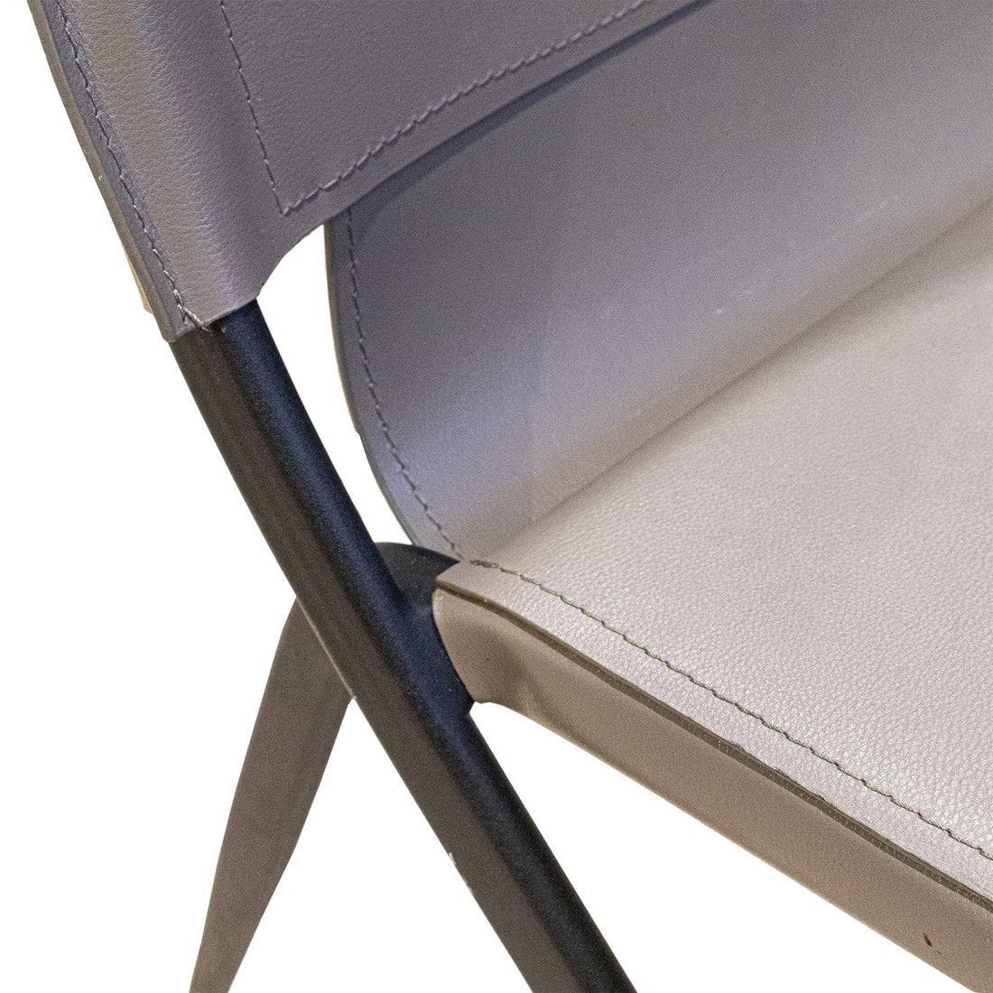 Modern Grey Leather And Steel Dining Chairs Set of 4