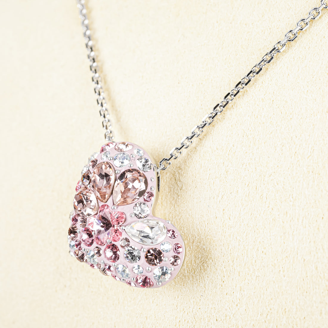 SWAROVSKI "Alana" Silver Tone Pink Cubic Zirconia Heart Pendant Necklace