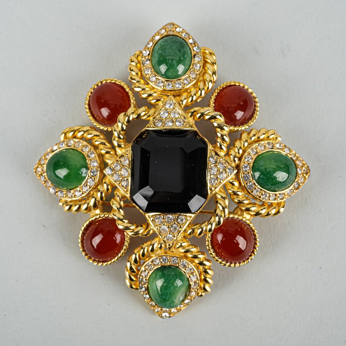 CINER Gold Tone Clear Cubic Zirconia Multi Resin Maltese Cross Brooch