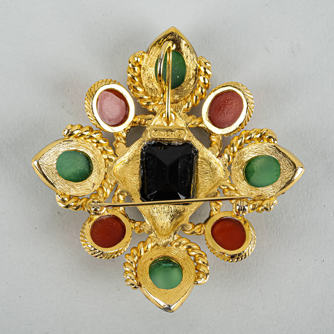 CINER Gold Tone Clear Cubic Zirconia Multi Resin Maltese Cross Brooch