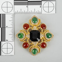 CINER Gold Tone Clear Cubic Zirconia Multi Resin Maltese Cross Brooch