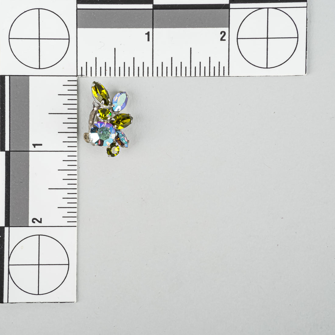 SHERMAN Blue AB Green Sweep Cluster Clipon Earrings