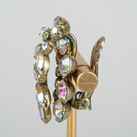 SHERMAN Gold Tone Aurora Borealis Clear Rhinestones Clip On Earrings