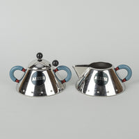 ALESSI Michael Graves Stainless Steel Cream & Covered Sugar w/Spoon Blue