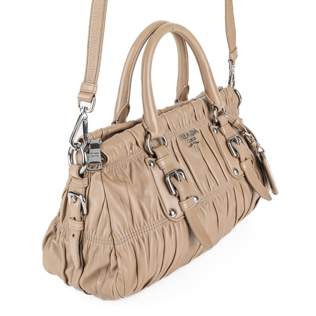 PRADA Taupe Leather Gaufre Satchel