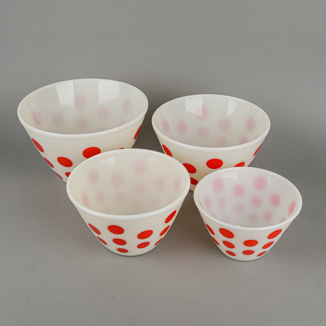 FIRE KING Red Dots Nesting Mixing Bowls Set of 4