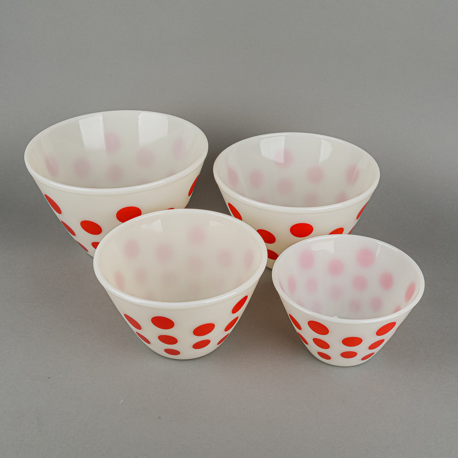 FIRE KING Red Dots Nesting Mixing Bowls Set of 4