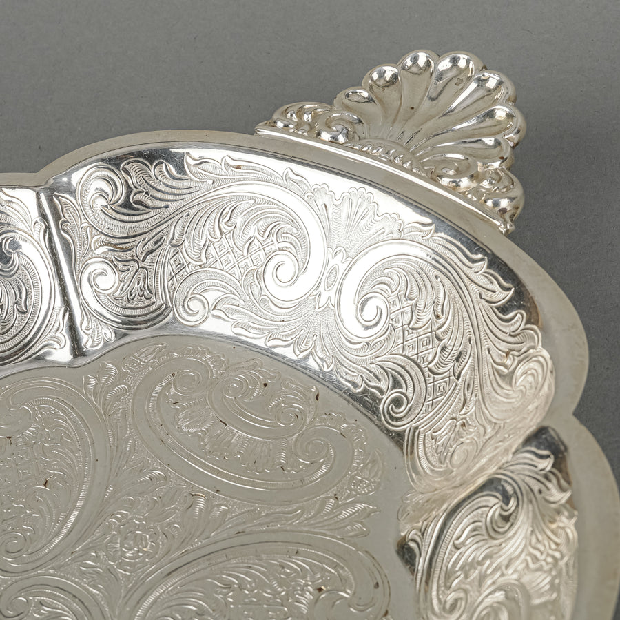 BARKER ELLIS Silver Plate Engraved Bowl with Handle