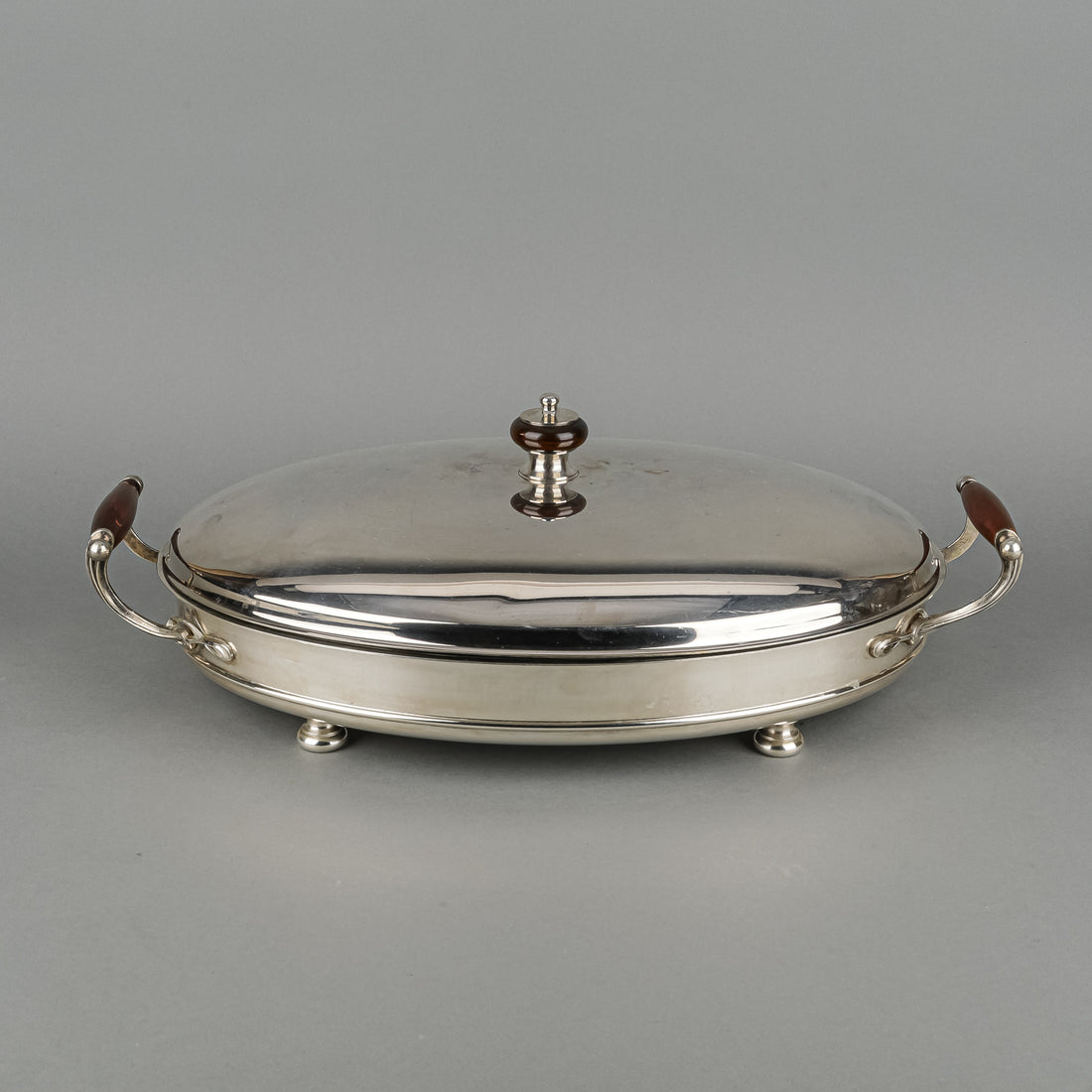 Italian Silverplate Oval Covered Casserole With Pyrex Liner