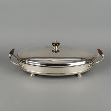 Italian Silverplate Oval Covered Casserole With Pyrex Liner