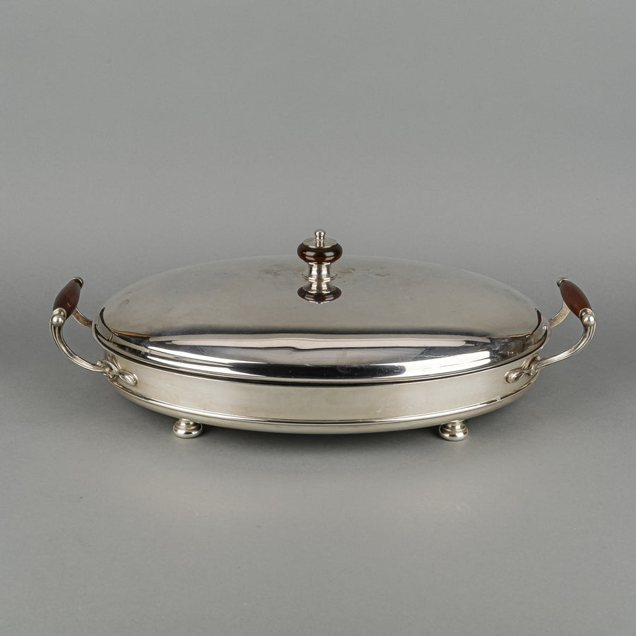 Italian Silverplate Oval Covered Casserole With Pyrex Liner