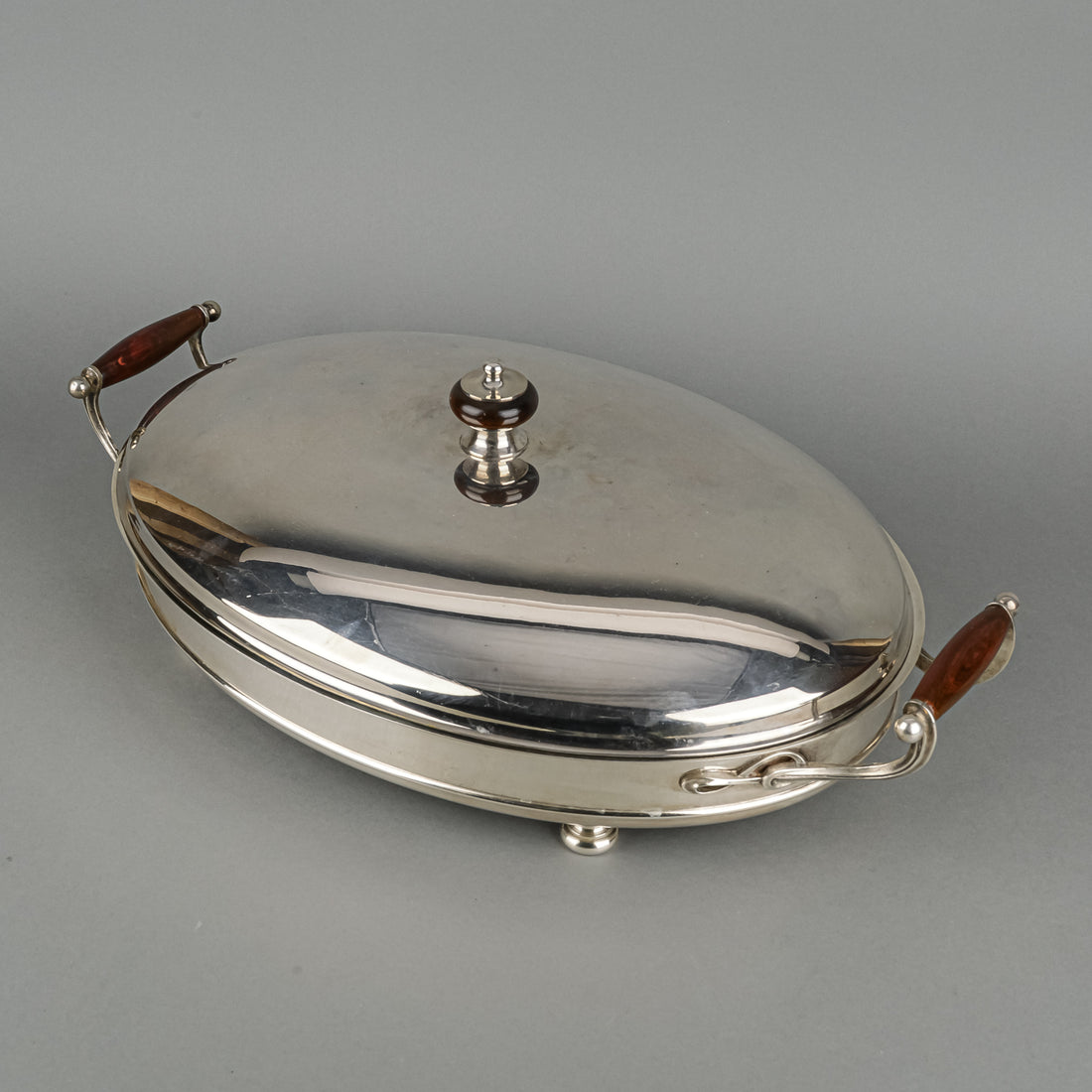 Italian Silverplate Oval Covered Casserole With Pyrex Liner