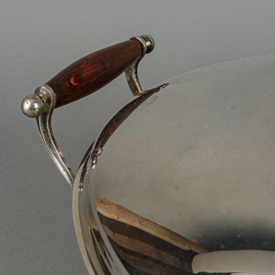 Italian Silverplate Oval Covered Casserole With Pyrex Liner