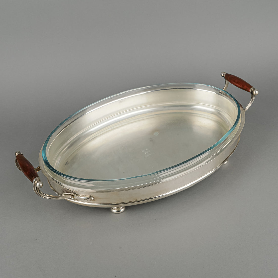 Italian Silverplate Oval Covered Casserole With Pyrex Liner
