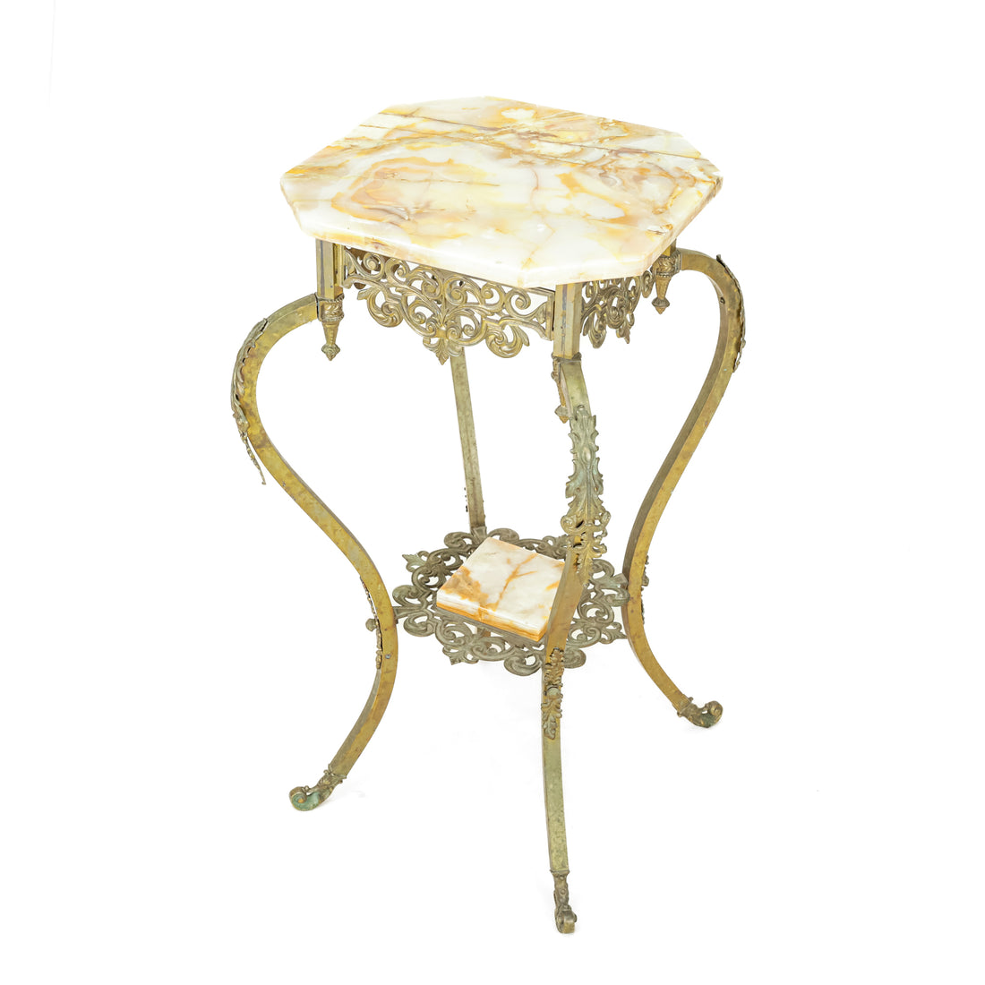 Vintage Brass & Steel Plant Stand w/Marble Top