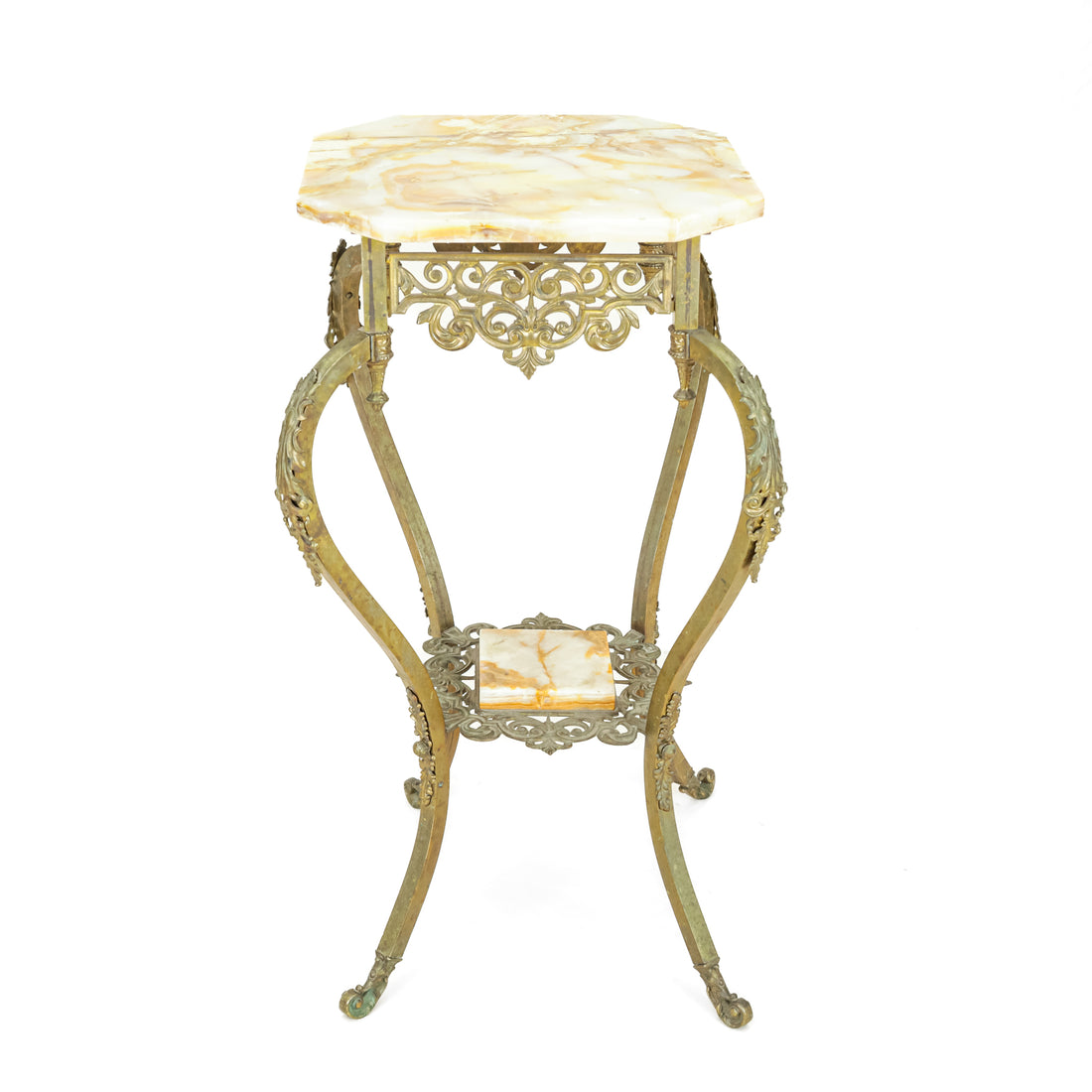 Vintage Brass & Steel Plant Stand w/Marble Top