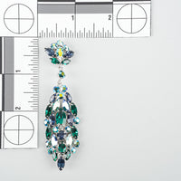 SHERMAN Silver Tone Green Dangle Clipon Earrings