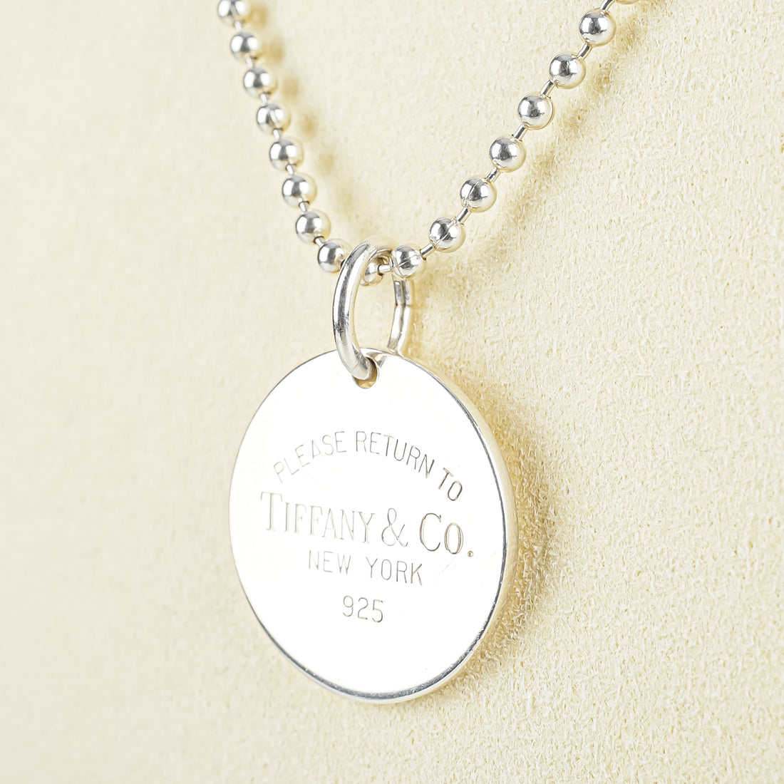 TIFFANY & CO Sterling Silver Round Tag Bead Necklace