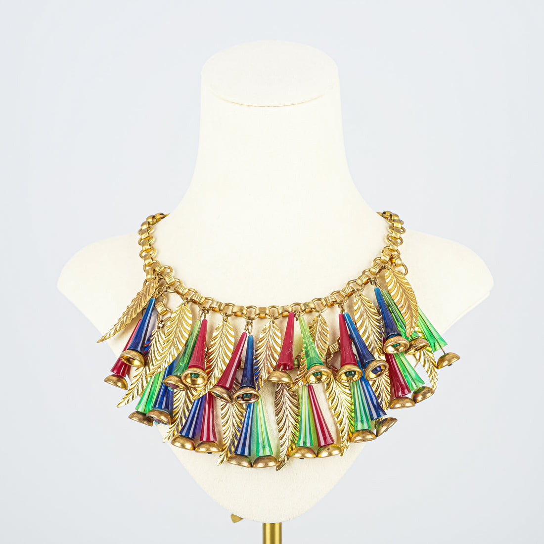 MIRIAM HASKELL Gold Tone Tubes/Leaves Double Strand Necklace