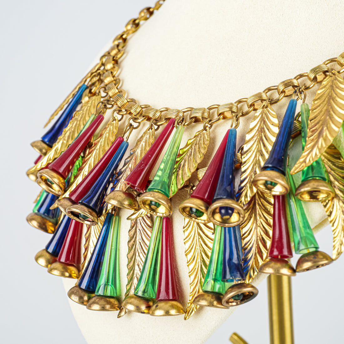 MIRIAM HASKELL Gold Tone Tubes/Leaves Double Strand Necklace