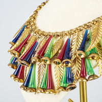 MIRIAM HASKELL Gold Tone Tubes/Leaves Double Strand Necklace