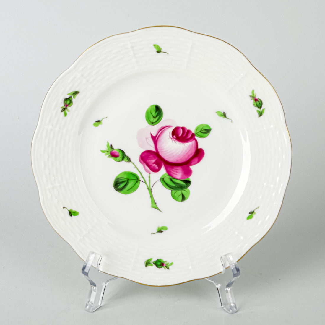 HEREND Pink Rose Bread And Butter Plates Set Of 4