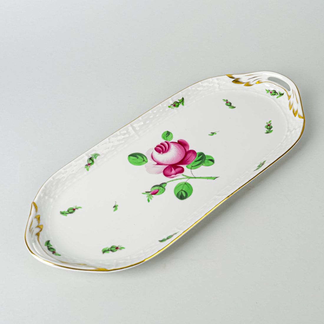HEREND Pink Rose Sandwich Tray