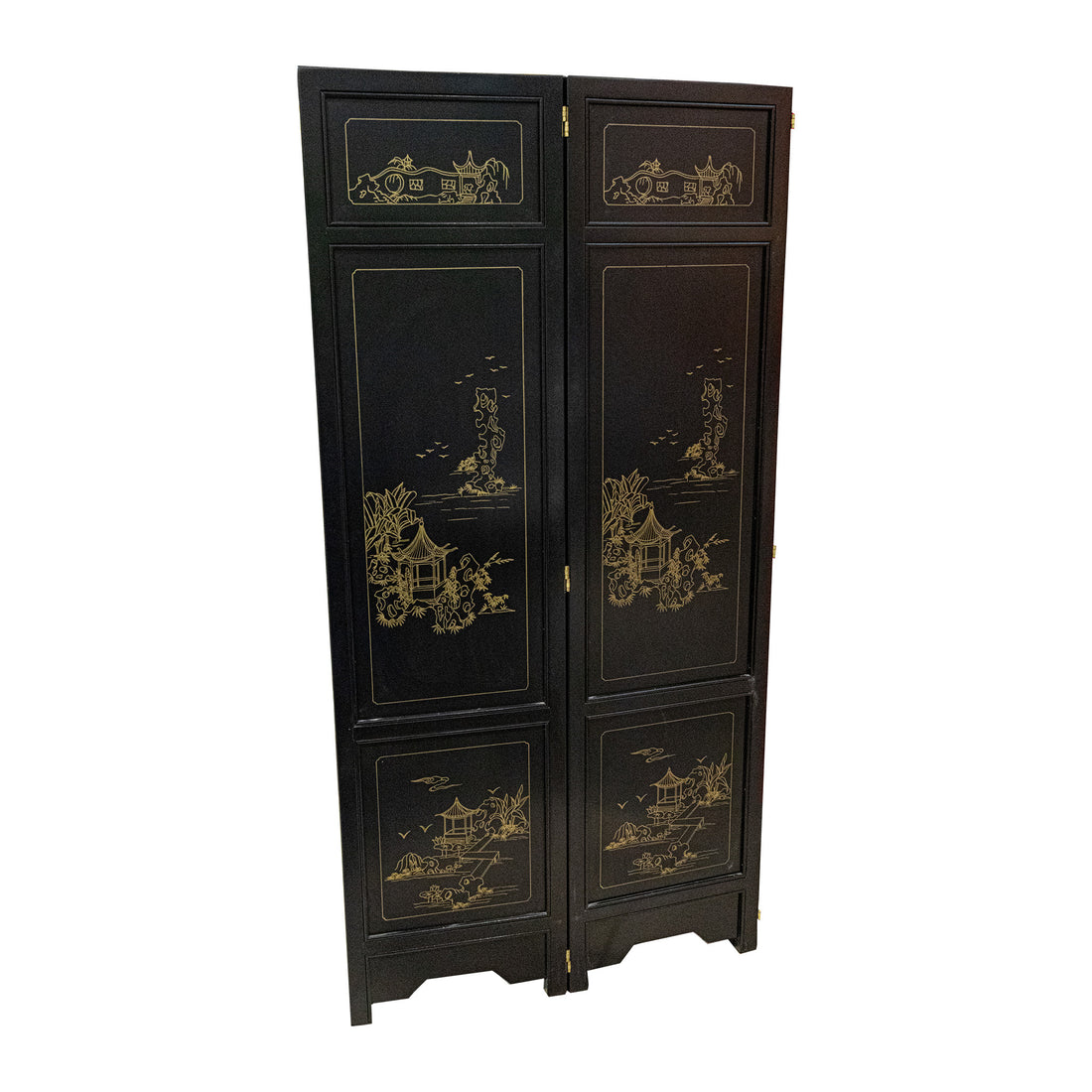 Four Panel Asian Screen With Stone Overlay