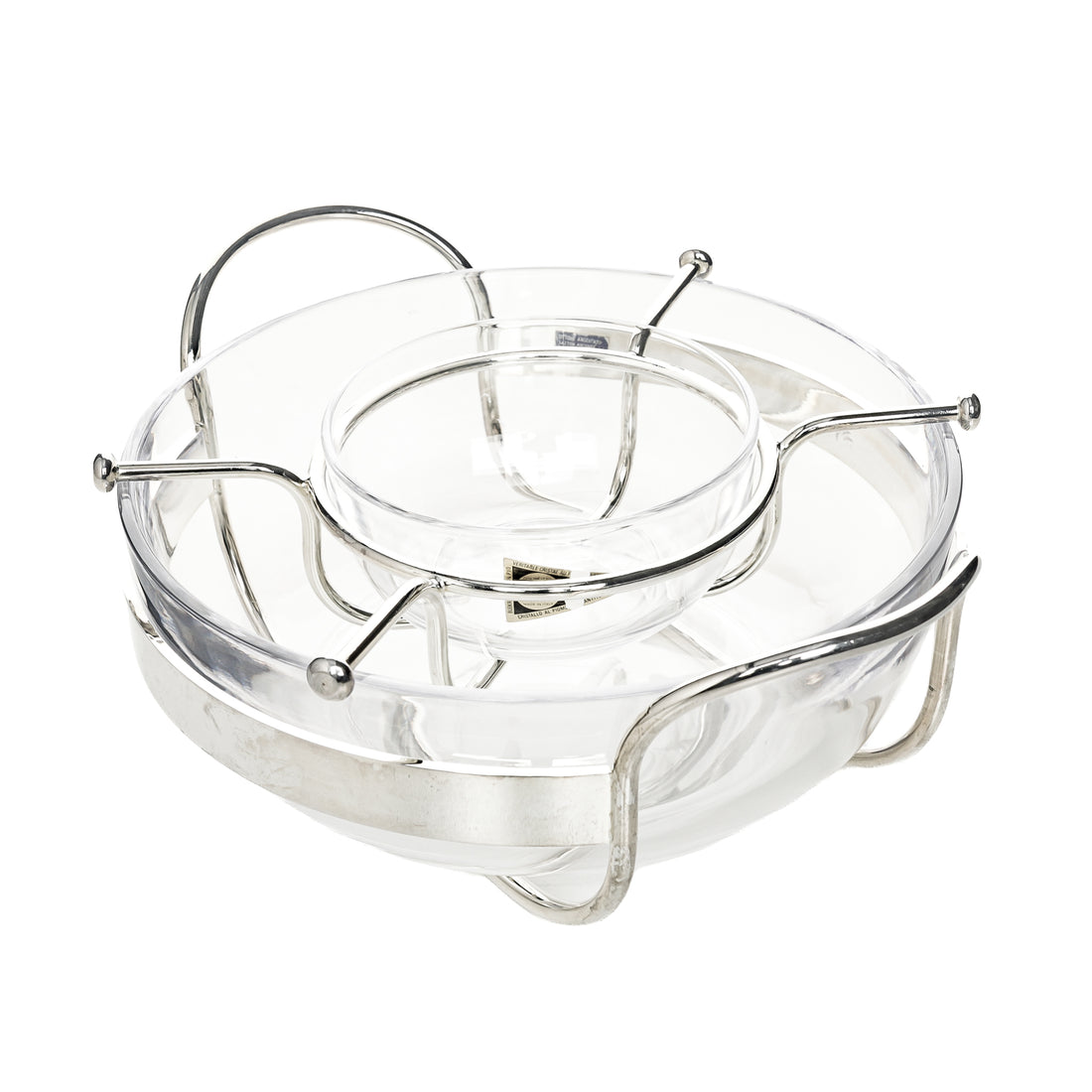 PM ITALY Crystal And Silverplate Caviar Server 4 Pieces