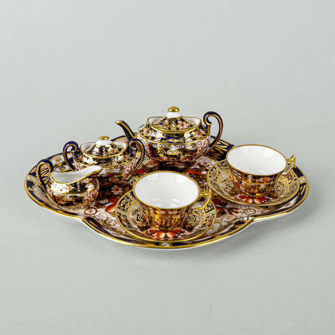ROYAL CROWN DERBY Traditional Imari 2451 Miniature Tea And Coffee Set 10 Pieces