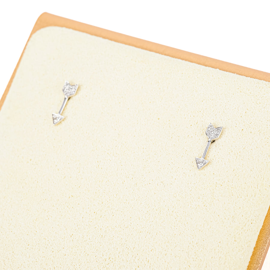 14K White Gold Diamond Arrow Studs