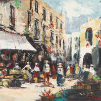 R. Rispoli (Italian) City Market Scene  Oil On Canvas